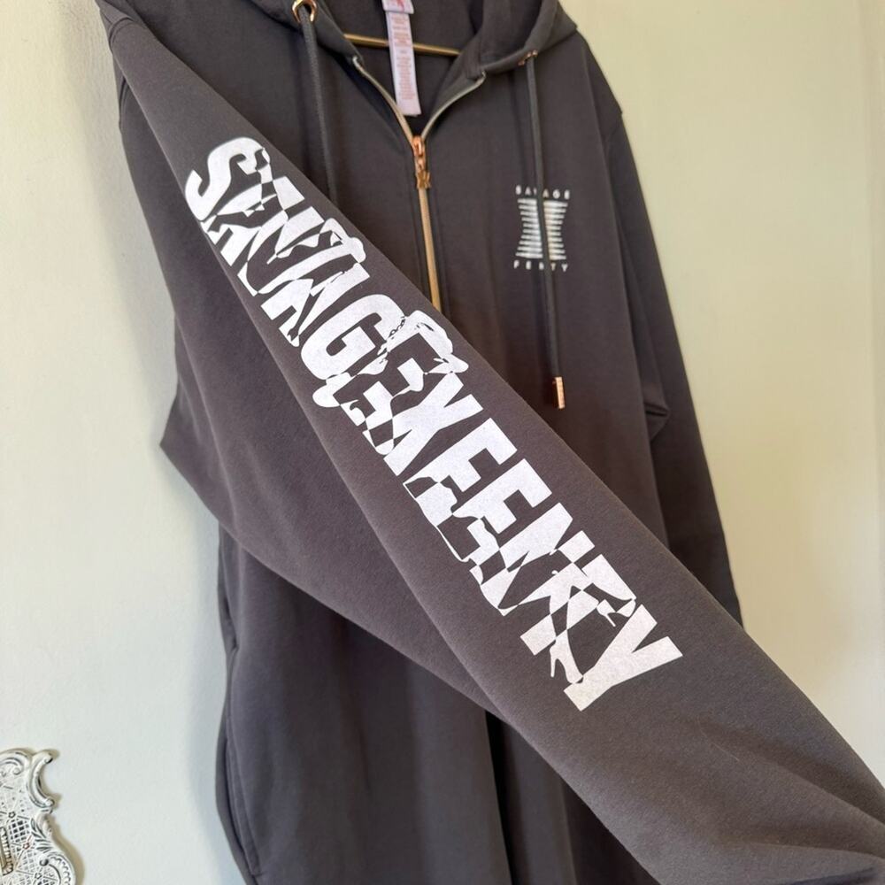 Savage X Fenty Gray Forever Showgirl Hooded One piece Jumpsuit Lounge Pajamas L - Picture 8 of 13